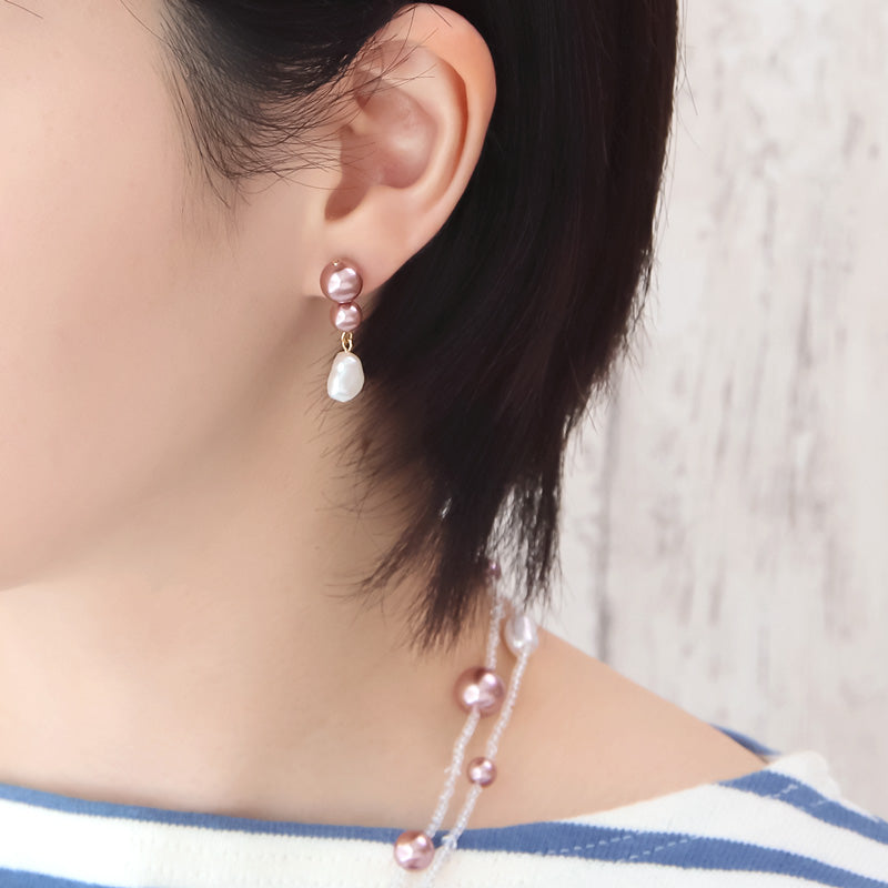 レシピNo.KR1350 クリスタルパールと淡水パールのネック&ピアス