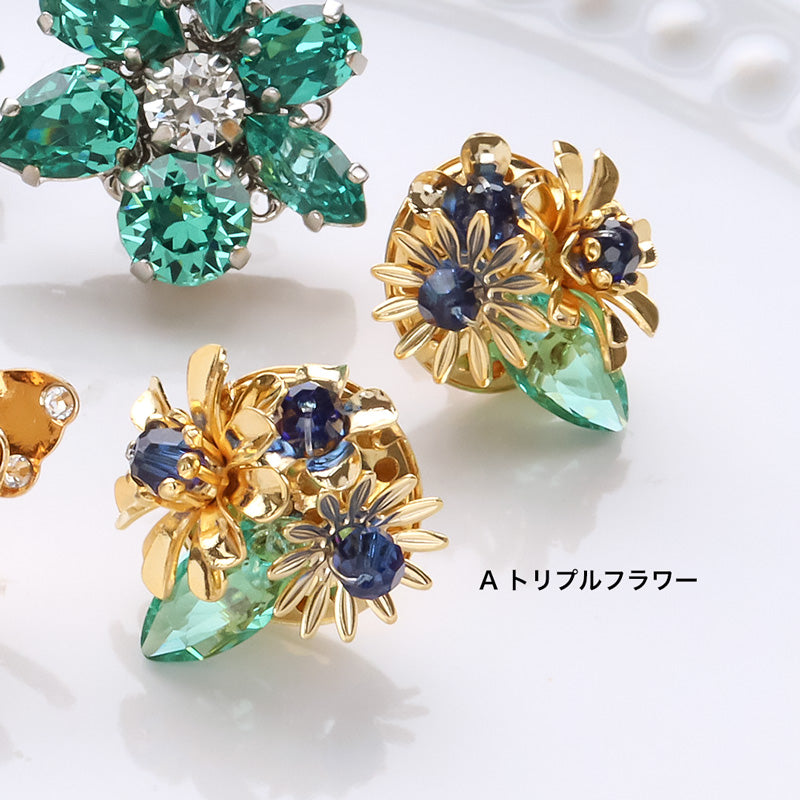 レシピNo.KR1352 貴和クリスタルのメタルフラワーピアス3種