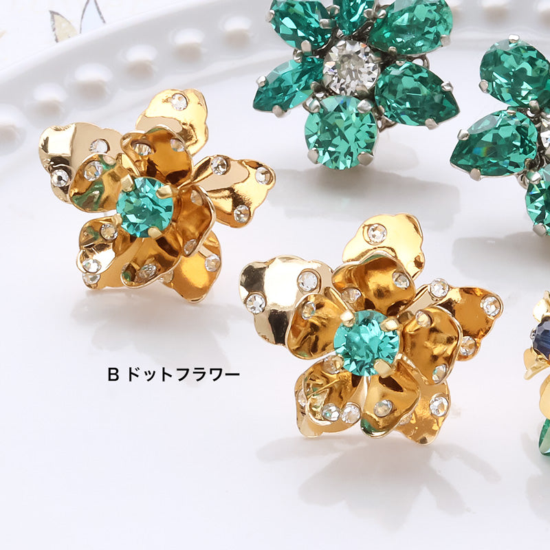 レシピNo.KR1352 貴和クリスタルのメタルフラワーピアス3種
