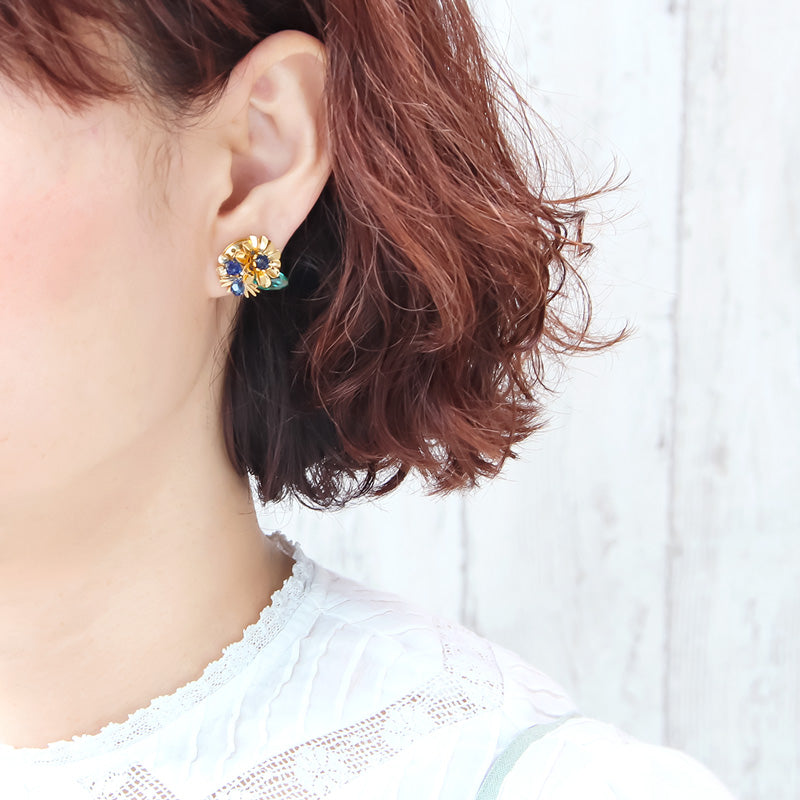 レシピNo.KR1352 貴和クリスタルのメタルフラワーピアス3種