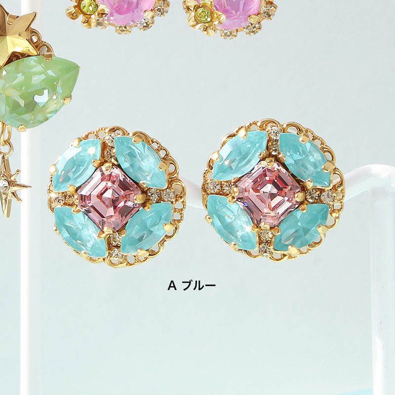 レシピNo.KR1356 貴和クリスタルのパステルPOPなビジューピアス3種