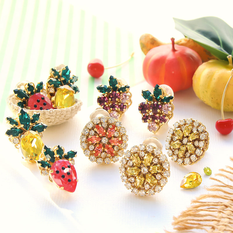 レシピNo.KR1358 貴和クリスタルのフルーツイヤリング&ブローチ5種