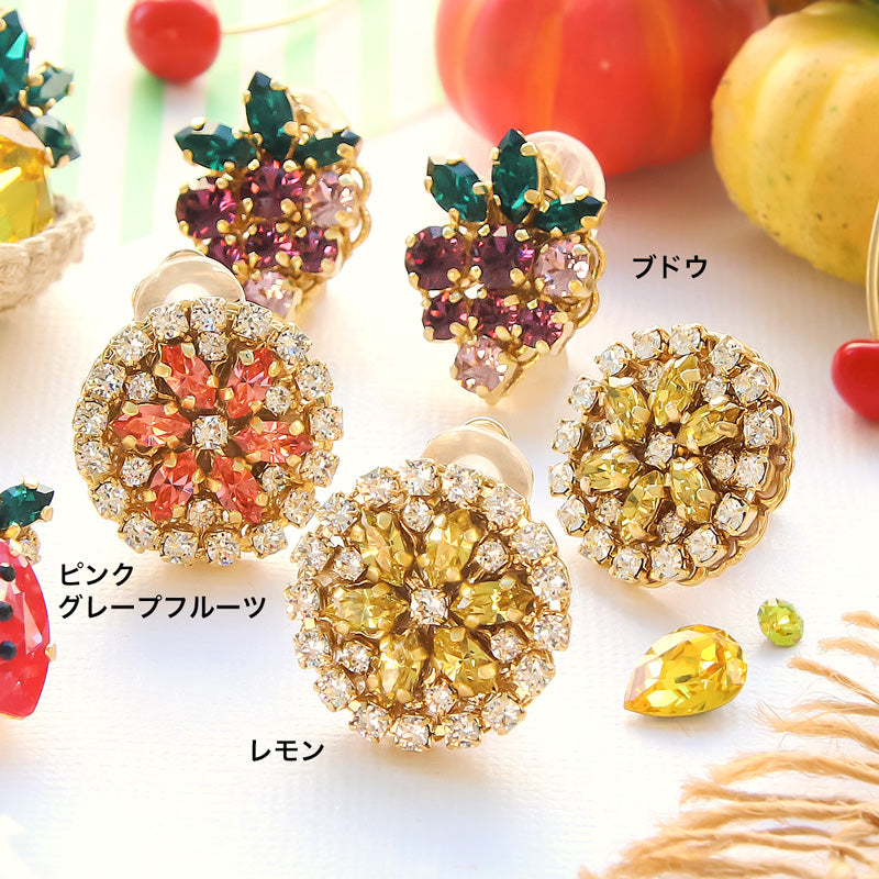 レシピNo.KR1358 貴和クリスタルのフルーツイヤリング&ブローチ5種