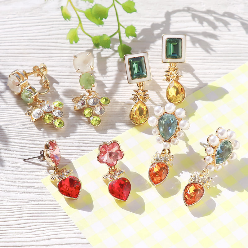 レシピNo.KR1360 貴和クリスタルのフルーツ&ベジタブルイヤーアクセサリー4種