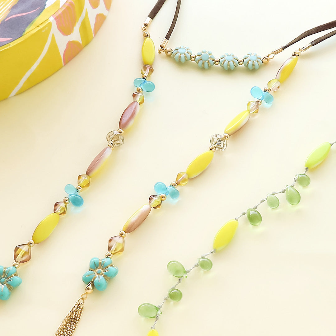 レシピNo.KR1368 チェコナベットとシズクのカラフルネックレス2種