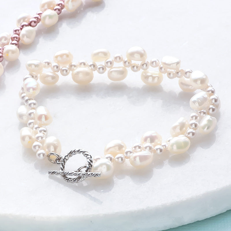 Recipe No.KR1375Kiwa crystalsBracelet made of pearl and freshwater pearl