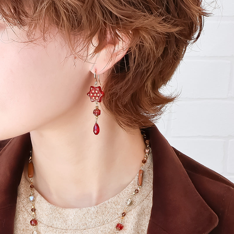 レシピNo.KR1420 チェコビーズのオータムカラーラリエット&ピアス
