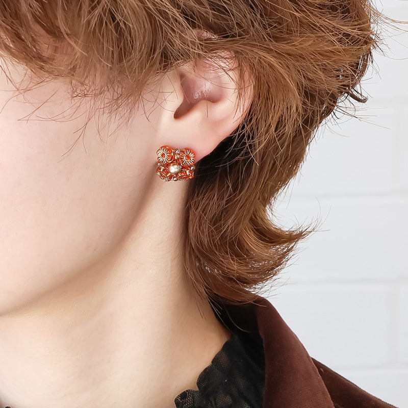 レシピNo.KR1422 チェコビーズのスクエアフラワーピアス