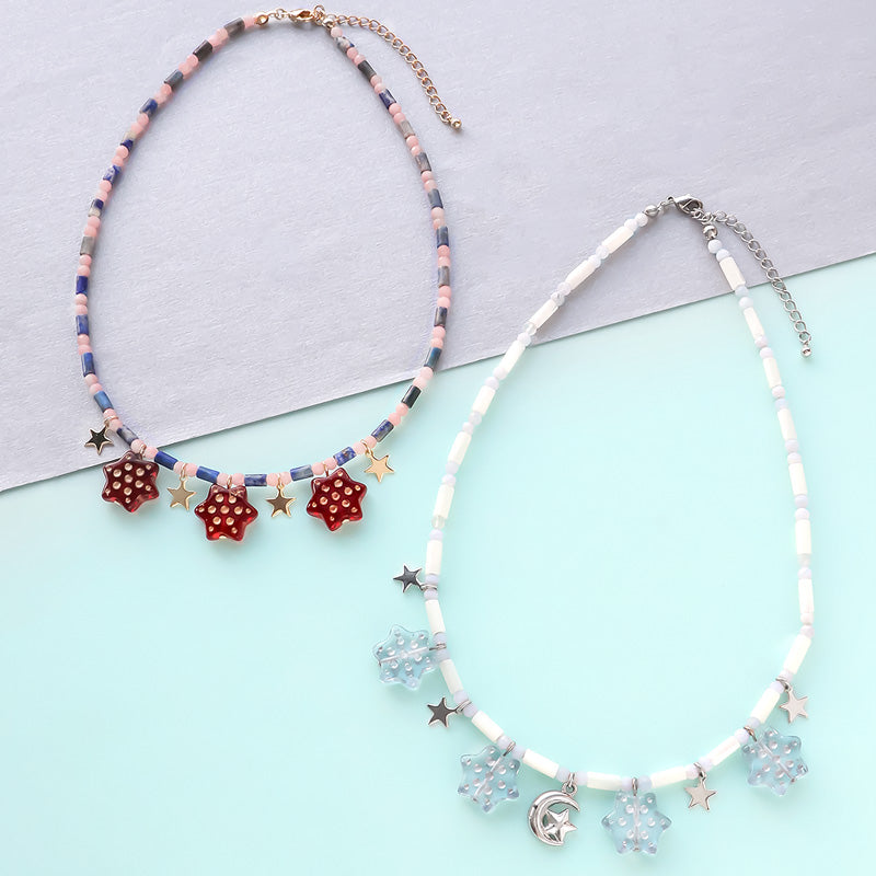レシピNo.KR1428 チェコビーズと天然石のショートネックレス2種