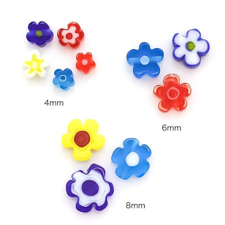 Millefiori glass flat flower mix approx. 4mm