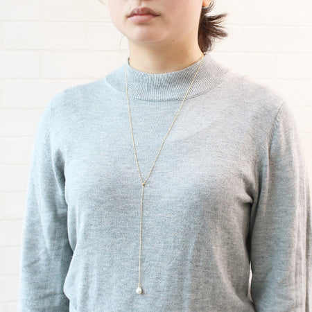 Chain necklace with Y-shaped slide ball, rhodium color