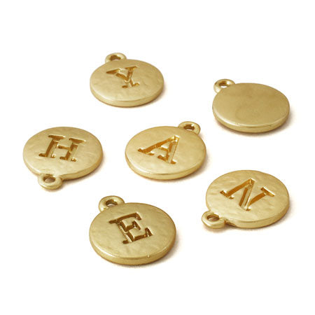 Charm plate embossed initial T matte gold