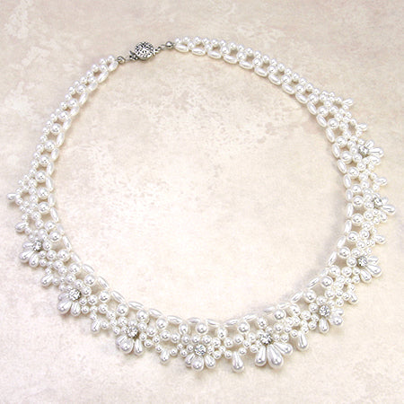 レシピNo.1398 樹脂パールのフリルレースネックレス