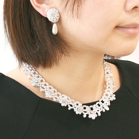 レシピNo.1398 樹脂パールのフリルレースネックレス