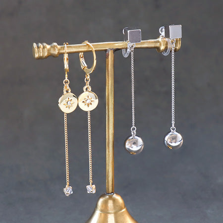 Earrings French hook round rhodium color