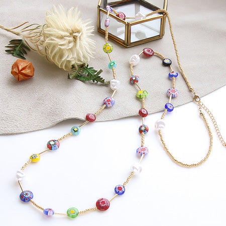 Millefiori glass round flat mix 8mm