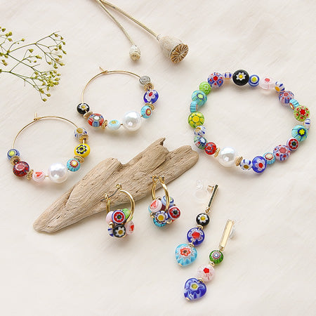 Millefiori glass round flat mix 8mm