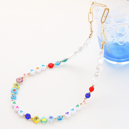 Millefiori glass round flat heart mix approx. 6mm