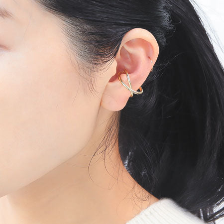 Ring stand (ear cuff) double cross rhodium color