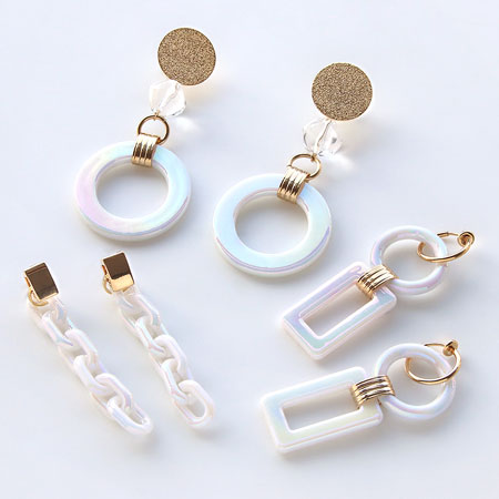 アクリルチェーンパーツ 小判スクエア ホワイトAB【アウトレット】