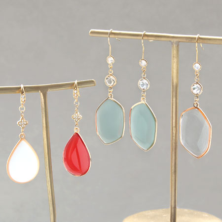 Design hook earrings with U-shaped ring No.3 Cubic zirconia/RC