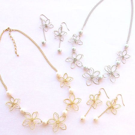 Metal parts wire flower 3D No.1 rhodium color