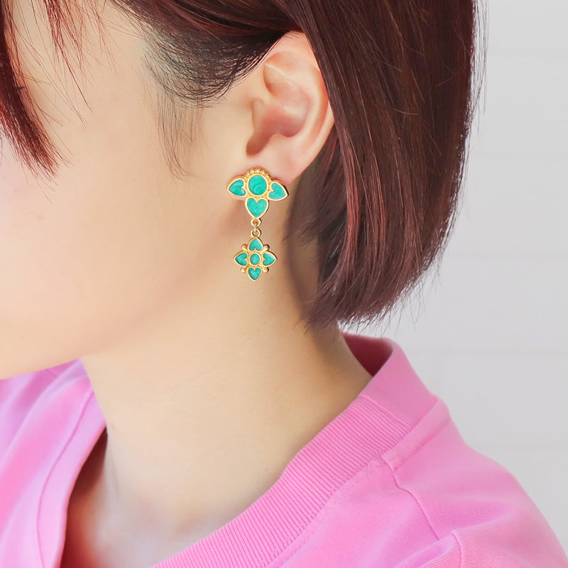 ギリシャピアス デザインハート 1カン ブラックマーブル/G