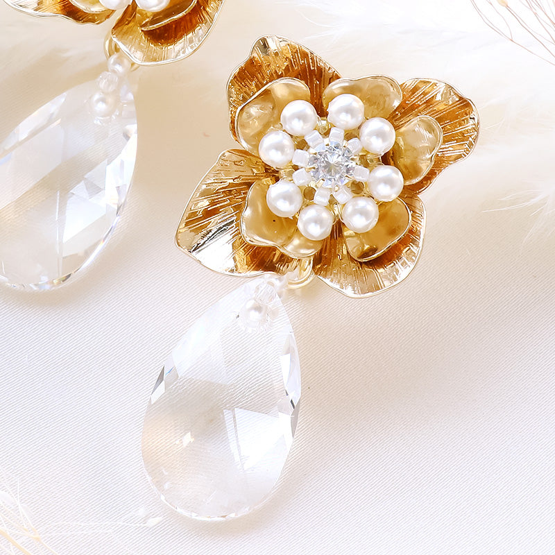 【KIWA BRIDAL】KBE-10 フラワードロップ イヤリング ゴールド