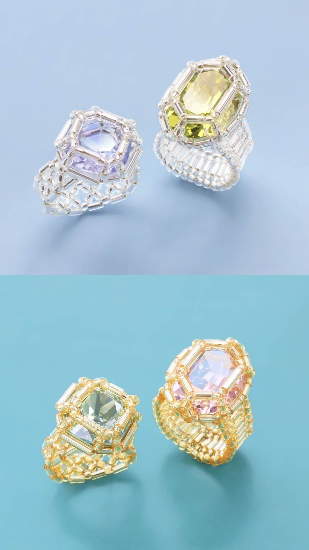 KR1392 貴和クリスタル宝石編みプリンセスのオーバルリングセットの作り方