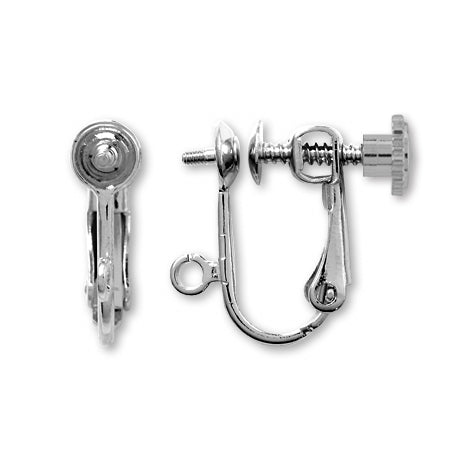 Earrings with screw spring screw cutting ring, rhodium color
