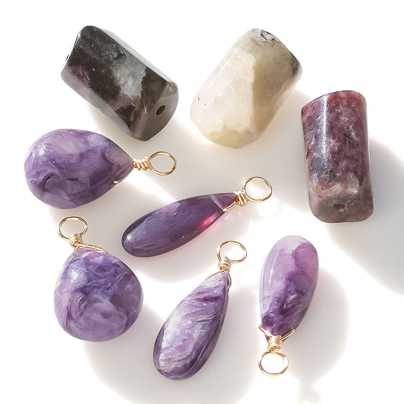 Natural stone glasses fastening Charm Plain Shizuku Charoite