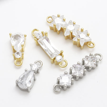 Charm Cubic Zirconia Claw Clasp 2 Rows Gold