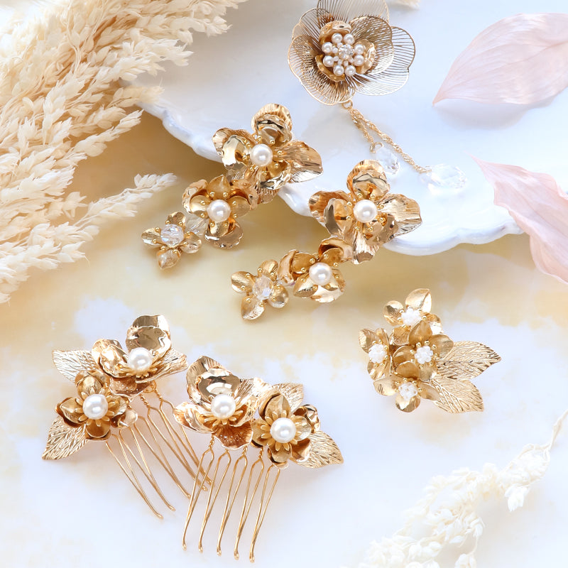 [KIWA BRIDAL] KBH-4 Flower Bouquet Hair Comb Set Gold