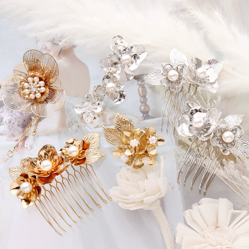 [KIWA BRIDAL] KBH-5 Flower Bouquet Hair Comb Gold