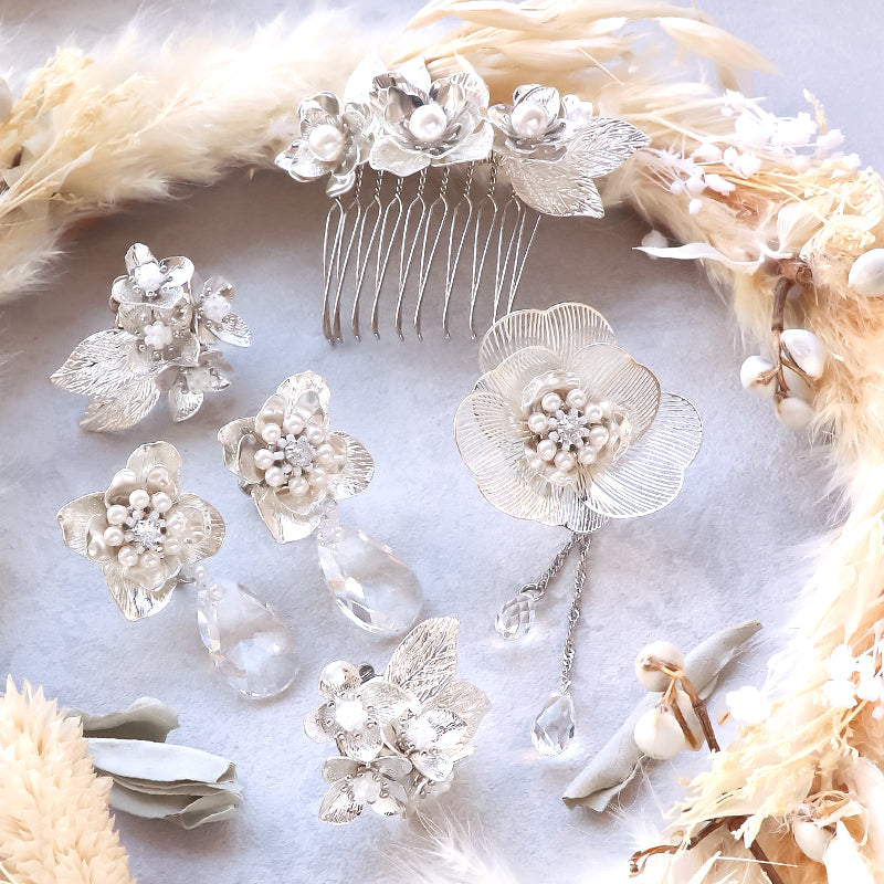 [KIWA BRIDAL] KBH-5 Flower Bouquet Hair Comb Silver