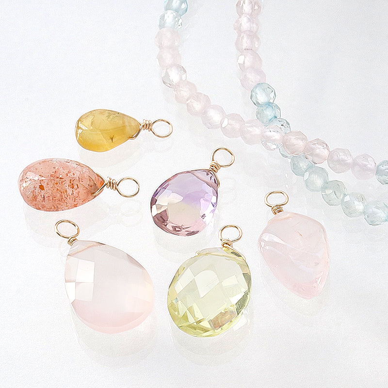 Natural stone Glasses Clasp Charm Flat Shizuku Cut Rose Quartz (Natural)