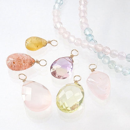 Natural stone Glasses Clasp Charm Flat Shizuku Cut Rose Quartz (Natural)