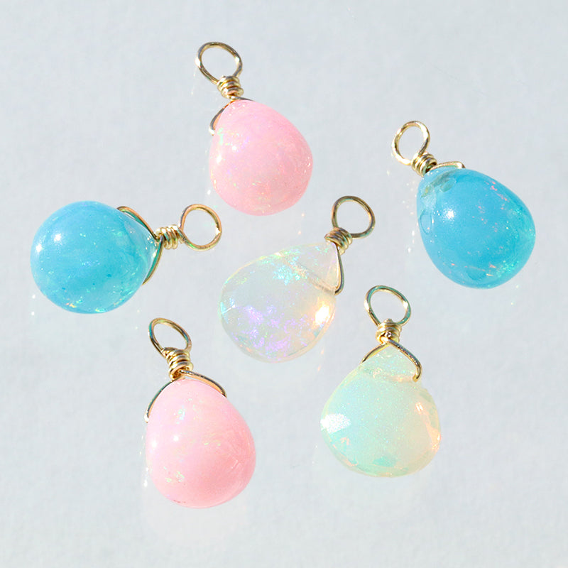 Natural stone Glasses Clasp Charm Plain Drop Blue Opal (Dyed)