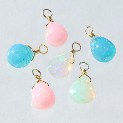 Natural stone Glasses Clasp Charm Plain Drop Blue Opal (Dyed)