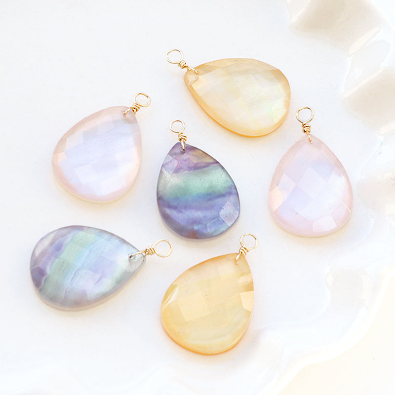 Natural stone Glasses Clasp Charm Flat Shizuku Cut Fluorite/Shell