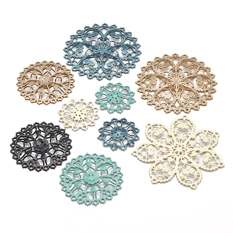 Italian filigree parts approx. 16mm glitter beige