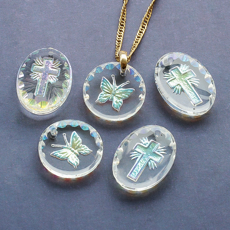 German glass oval cloth 3 DC crystal AB
