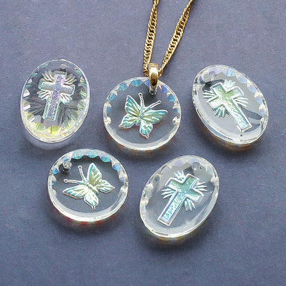 German glass oval cloth 3 DC crystal AB
