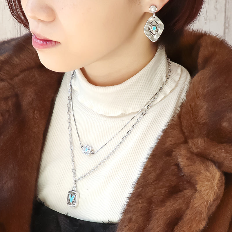 ギリシャチャーム ハートレクタングル　レッド/銀古美