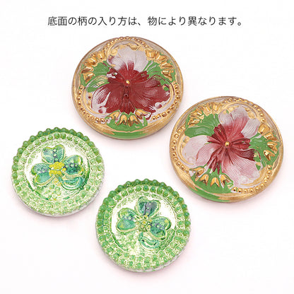 チェコ カボション エレガントフラワー　クリスタル/レッドグリーン/G