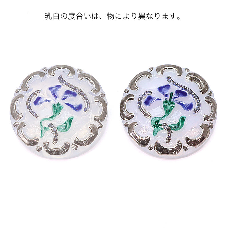 チェコ カボション チャーミングフラワー　ホワイトオパール/ブルー/RC