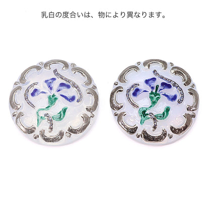 チェコ カボション チャーミングフラワー　ホワイトオパール/ブルー/RC