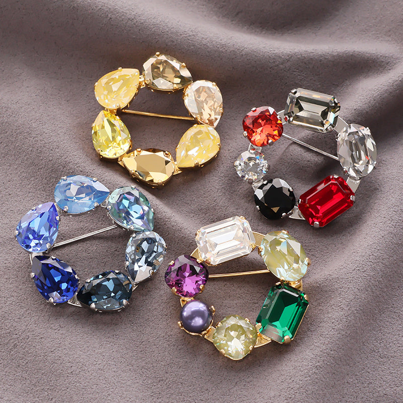 Brooch empty frame circle No.10 rhodium color