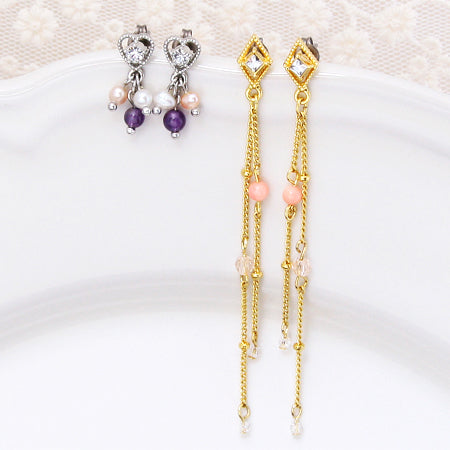 Domestic cast parts earrings with ring diamond shape gold