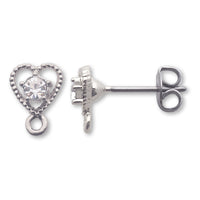 Domestic cast parts earrings with ring heart rhodium color